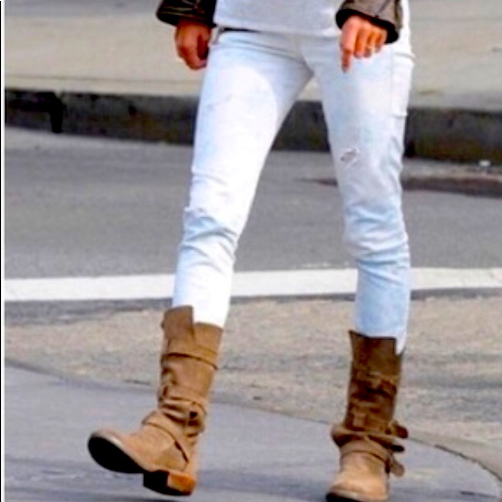 Florentini + Baker tan suede buckle boots